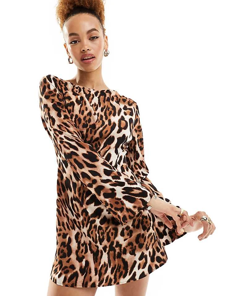 Lioness Flared Sleeve Tie Back Mini Shift Dress In Leopard Print For Women 2 Lioness Flared Sleeve Tie Back Mini Shift Dress In Leopard Print For Women - Image 2