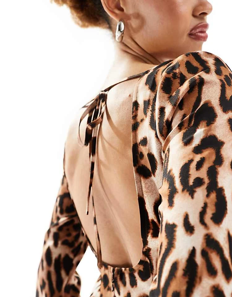 Lioness Flared Sleeve Tie Back Mini Shift Dress In Leopard Print For Women 3 Lioness Flared Sleeve Tie Back Mini Shift Dress In Leopard Print For Women - Image 3